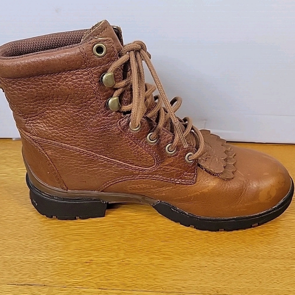 Justin Brown Leather Upper Lace Up Combat Moto Western Style Boots Sz 6B - Picture 7 of 15